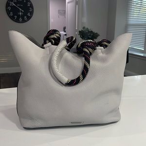 Women's Gray Climbing Rope Handle Pebbled Leather Tote